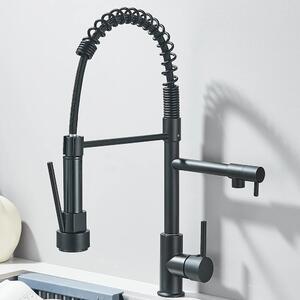 Rubinetto da cucina a spirale - Rubinetto da cucina - Doccetta estraibile - Miscelatore monocomando - Acqua calda/fredda - Doppio beccuccio - Montaggio a incasso a 1 foro - Acciaio inossidabile - Nero opaco