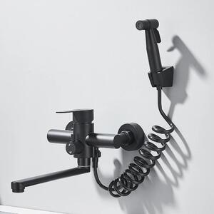 Rubinetto da cucina - Miscelatore a 2 fori da parete - Monocomando caldo/freddo - Bocca orientabile - Doccetta estraibile - Acciaio inossidabile 304 - Nero