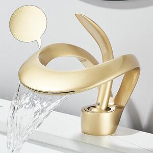 Rubinetto per lavabo a cascata - Miscelatore monocomando - Montaggio a filo piano, 1 foro, ottone, cartuccia in Vetroceramica, caldo/freddo - Oro opaco