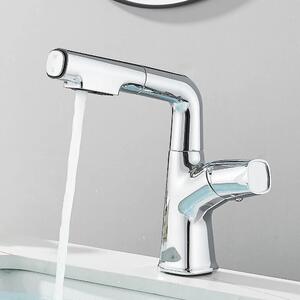 Rubinetto per lavabo - Miscelatore monocomando - Doccetta estraibile - Rotazione a 360° - Acqua calda/fredda - Montaggio a incasso a 1 foro - Cromo