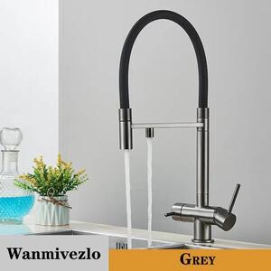 Rubinetto da cucina per filtro dell'acqua - Doppio beccuccio - Acqua calda e fredda - Orientabile - Doccetta estraibile - Montaggio monoforo - Ottone spazzolato - Verde