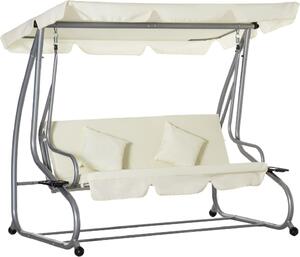 VivaGarden Dondolo da Giardino 3 Posti Reclinabile a Letto con Tettuccio Parasole e Portabicchieri in Acciaio/Poliestere Dimensioni 200x120x164 cm 