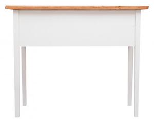 Tavolino scrittoio in legno massello di tiglio struttura bianca anticata piano finitura naturale. Made in Italy
