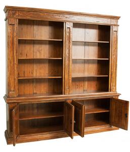 Libreria Country in legno massello di tiglio finitura noce L230xPR47xH235 cm. Made in Italy