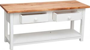 Mobile porta tv Country in legno massello di tiglio struttura bianca anticata piano naturale Made in Italy