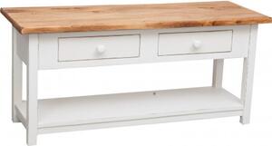 Mobile porta tv Country in legno massello di tiglio struttura bianca anticata piano naturale Made in Italy