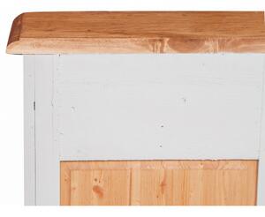 Comodino Country in legno massello di tiglio struttura bianca anticata piano finitura naturale L51xPR30xH74 cm. Made in Italy