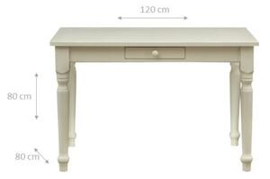 Tavolo scrittoio Country in legno massello di tiglio finitura bianca anticata L120xPR80xH80 cm. Made in Italy