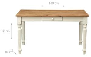 Tavolo fisso Country in legno massello di tiglio struttura bianca anticata piano naturale. Made in Italy