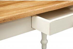 Tavolo scrittoio Country in legno massello di tiglio struttura bianca anticata piano naturale. Made in Italy
