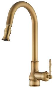 Rubinetto da cucina - Rubinetto estraibile per lavello - Orientabile a 360° - Montaggio a incasso su piano - Monocomando - Cartuccia in Vetroceramica - Ottone anticato