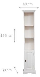 Piccola libreria in legno massello di tiglio finitura bianca anticata L40xPR30xH196 cm. Made in Italy