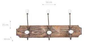 Attaccapanni da parete in legno massiccio e ferro forgiato a mano finitura legno anticato 50x10x21 cm