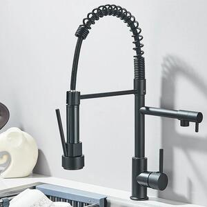 Rubinetto da cucina/lavello - A molla con braccio estraibile - Doppio beccuccio orientabile a 360° - Miscelatore caldo/freddo - Monocomando a 1 foro, montaggio a filo - Ottone, valvola in Vetroceramica - Nero