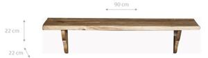 Mensola da parete in legno massello d tiglio finitura naturale L90xPR22xH22 cm Made in Italy