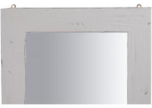 Specchiera quadrata a muro in legno massello di tiglio finitura bianca anticata L60xPR3xH60 cm Made in Italy