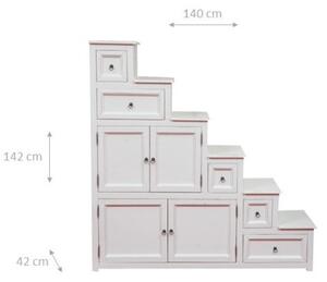 Mobile cassettiera a scala Country in legno massello di tiglio finitura bianca anticata - S Made in Italy
