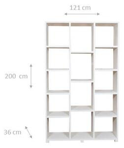 Libreria in legno massello di tiglio finitura bianca anticata L121xPR36xH200 cm. Made in Italy