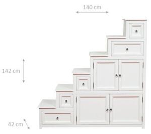 Mobile cassettiera a scala Country in legno massello di tiglio finitura bianca antica - D Made in Italy