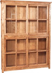 Libreria vetrina con ante scorrevoli in legno massello di tiglio, finitura naturale L154xPR37xH212 cm. Made in Italy