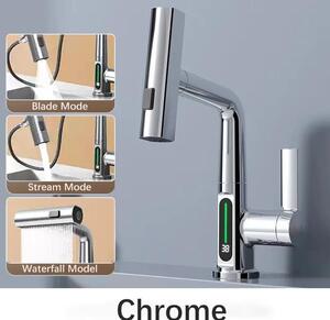 Rubinetto da cucina - Rubinetto estraibile per lavello - Display digitale della temperatura - Miscelatore caldo/freddo - Bocca orientabile a 360° - Getto a spruzzo e aeratore - Monocomando, a 1 foro - Cromo