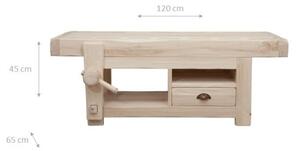 Porta Tv in legno massello di tiglio grezzo L120XPR65XH45 cm. Made in Italy