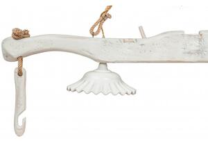 Giogo lampadario in massello di tiglio bianca anticata con paralume ondulato Made in Italy