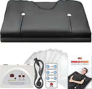 Coperta riscaldante a infrarossi per sauna, LINOMAG®, brucia grassi, relax, termoterapia e disintossicazione, materiali di sicurezza in 5 strati, 6 livelli di calore, 35°C-85°C, 180x80 cm, nero