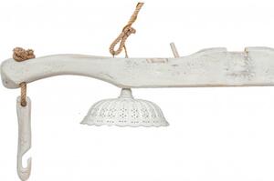 Giogo lampadario in legno massello di tiglio finitura bianca anticata L161xPR31xH41 cm. Made in Italy