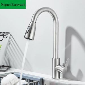 Rubinetto da cucina - A scomparsa con tubo flessibile - Monocomando - Montaggio a incasso in un unico foro - Estensione 35 cm - Acciaio inossidabile 304 - Cartuccia in Vetroceramica - Nichel spazzolato