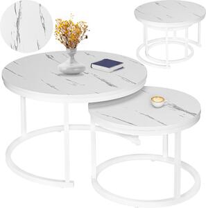 Tavolino 2In1 Rotondo In Marmo Bianco 70 50 Cm