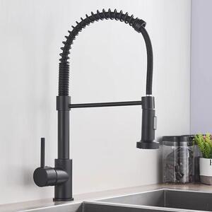 Rubinetto da cucina - Doccetta estraibile con molla - Orientabile a 360° - Doppio getto - Monomando per foro singolo - Acciaio inossidabile - Acqua calda/fredda - Nero
