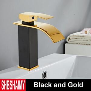 Rubinetto per lavabo - Miscelatore monoforo - Miscelatore caldo/freddo - Cartuccia in Vetroceramica - Montaggio a vista - Monocomando - Bocca a cascata - Nero/oro