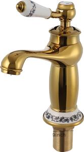 Miscelatore per lavabo, struttura in ottone, design ergonomico, finitura dorata