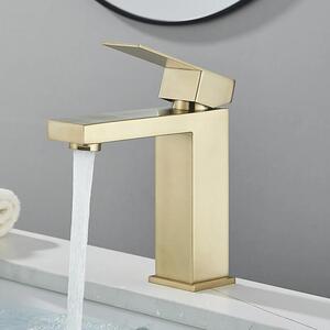 Rubinetto per lavabo - Modello corto - Monocomando - Montaggio a incasso su piano - Cartuccia in Vetroceramica - Acciaio inossidabile - Oro spazzolato