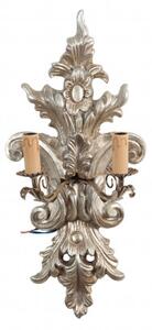 Lampada Applique Shabby in legno e ferro finitura foglia argento anticato Made In Italy