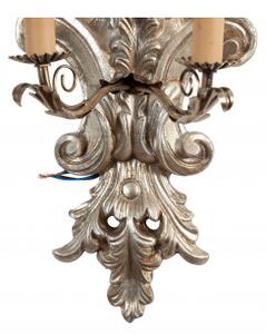 Lampada Applique Shabby in legno e ferro finitura foglia argento anticato Made In Italy