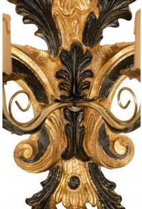 Lampada Applique Shabby in legno e ferro finitura foglia oro anticato e nero Made In Italy