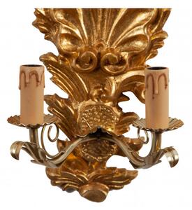 Coppia di Lampade Applique Shabby in legno e ferro finitura foglia oro anticato Made In Italy
