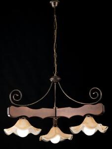 Bonetti Illumina Lampadario in noce antico e metallo laccato marrone con decorazione oro Acacia Metallo Bronzo E27 60W 3 Lampadine