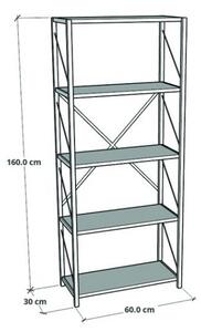 Libreria 5 Ripiani Stile Industrial 60x30x160 Jacob Rovere - LBSIGN
