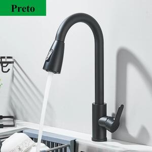 Rubinetto da cucina - Miscelatore monocomando con doccetta estraibile - Tubo flessibile da 35 cm - Acqua calda/fredda - Bocca orientabile - Montaggio monoforo 3,5–4 cm - Nero