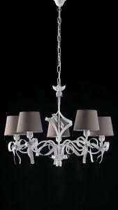 Bonetti Illumina Lampadario moderno in metallo con decorazione shabby 5 luci paralumi in pvc Lucy Metallo Bianco E14 40W 5 Lampadine