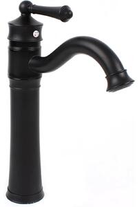 Rubinetto per lavabo - Miscelatore monocomando - Orientabile a 360° - Montaggio a colonna - Ottone - Cartuccia in Vetroceramica - Bocca alta 20 cm - Nero