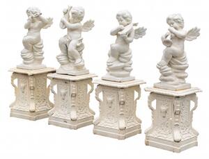 Set 4 statue in fusione di ghisa finitura bianca anticata