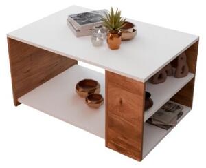 Tavolino Da Salotto Design Moderno 60x90x48 Con Vani Laterali Zeno Bianco e Rovere - LBSIGN
