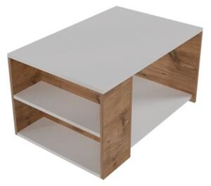 Tavolino Da Salotto Design Moderno 60x90x48 Con Vani Laterali Zeno Bianco e Rovere - LBSIGN