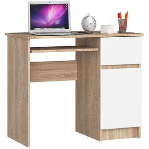 Scrivania PIKSEL in rovere sonoma e bianco per spazi ridotti 90 cm con ripiano estraibile e spazio di archiviazione