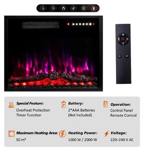 Caminetto elettrico - Con cornice - Effetto fiamma 3D - Timer 1–8 ore - 5 livelli di velocità - 5 livelli di luminosità - Alimentazione a corrente - Colore bordeaux
