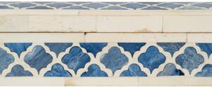Scatola in Legno e Osso di cammello L30xPR8xH7 Cm, Portagioie, finitura Bianca Anticata con Decorazioni Blu